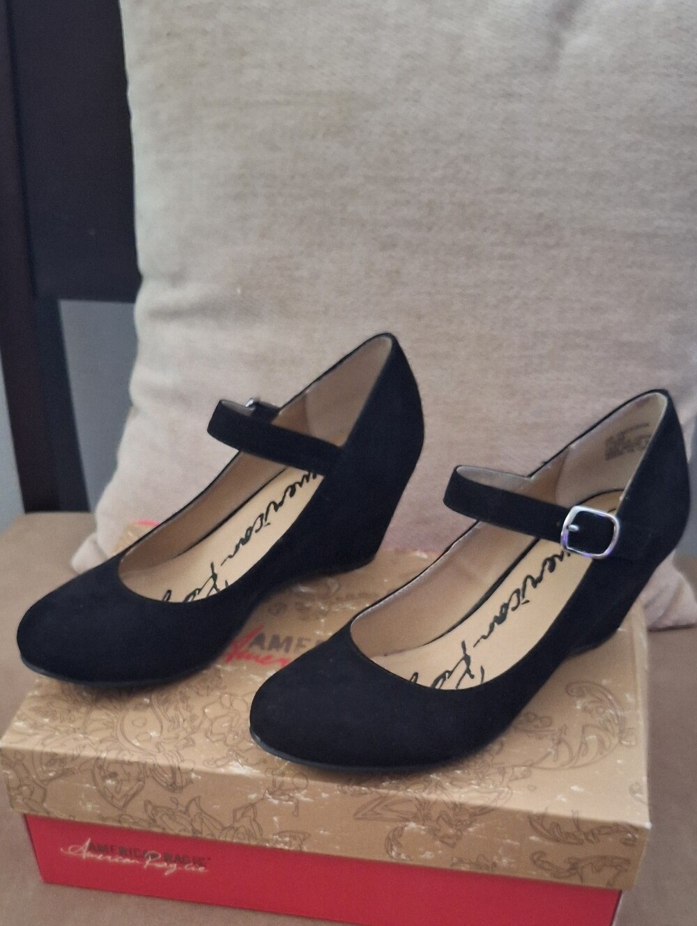 American Rag Black Suede Mary Jane Wedge Heels